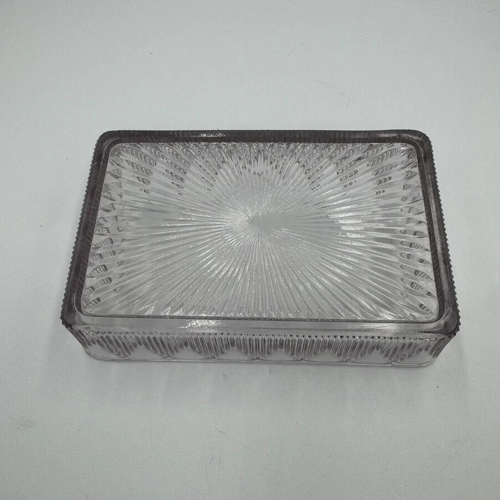 Vtg Purple tinted Pressed Glass Rectangular Refrigerator Dish Starburst Pattern
